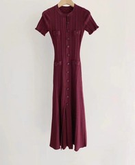 Sandro Short sleeve selvedge Hollow out long Knitted dress for Women