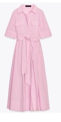 ZARA WOMAN FABRIC BELT ZW COLLECTION POPLIN SHIRT DRESS PINK Size M 2640/596