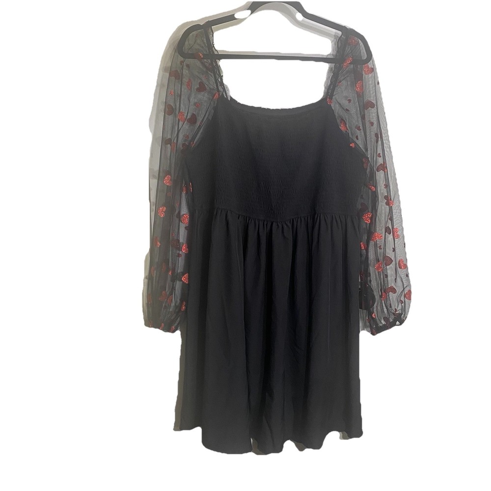 Valentine Dress 4XL Smocked Bodice Sheer Sleeves With Red Glitter Hearts