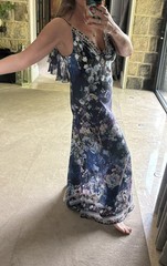 Worn1 Camilla Franks V Neck bias slip dress w back frill M uk 12 Obsidian Bloom