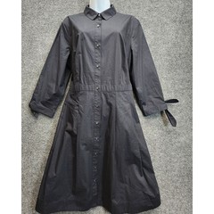 Talbots Petite Women Black Cotton Poplin Shirt Dress Tie Sleeve Midi Maxi 16P