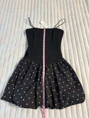 NWT No Comment Drop Waist Bubble Hem Polka Dot Mini Dress Women Smal Black White