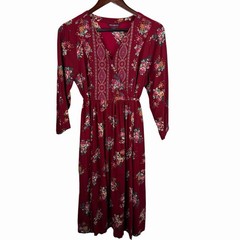 April Cornell Size Small Lavinia Scarlet Red Floral Tie Back Dress Cottagecore
