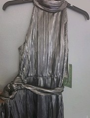 Willow Glenn Silver Pleated Halter Neck Midi Dress Zip Tie Sleeveless 6
