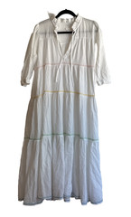 HONORINE Multi White Tiered Long Flowy Giselle Dress Beach Summer XS Small $390