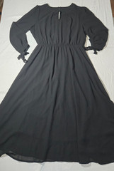 Black Witchy Whimsigoth Minimalist Midi Dress Sheer Sleeve Elastic Waist Size L