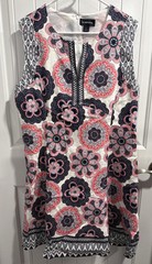 Liz Claiborne Multi Color Medallion Circle Print V neck Dress 16 97% Cotton EUC