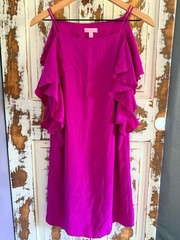 Lilly Pulitzer Women&rsquo;s Silk Cold Shoulder Ruffle Dress Barbiecore Wedding Guest