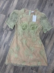 Garden Fairycore Sage Lace Vietnamese Boutique Appliqué Dress NWT Coquette L