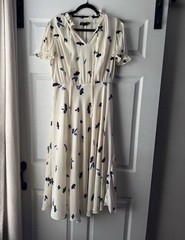 Lauren Ralph Lauren Women’s Ivory Blue Butterfly Chiffon Midi Dress 10P