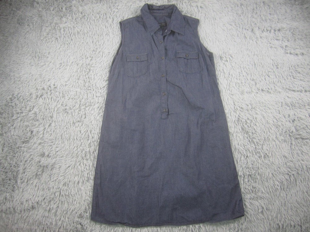 Lee Womens Sleeveless Blue Chambray Shirt Dress 10 Collared w/Chest Pockets