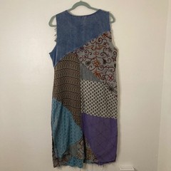 Vtg 90s Sacred Threads Patchwork Midi Dress M Lagenlook Cotton Boho Embroidered