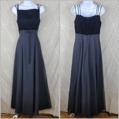 Vintage 60s Crop Jacket Dress Set Small 4 6 long Black Velvet Satin Maxi Alt