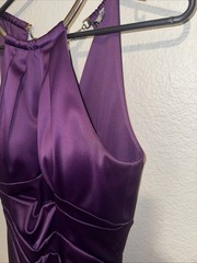 Eliza J Purple Dress Size 4 Satin Halter Gold Metal Collar Ruched Cocktail Party