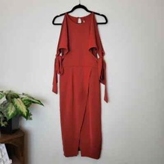Keepsake The Label NEW Size Medium Rust Two Minds Tie Sleeve Midi Dress Wedding