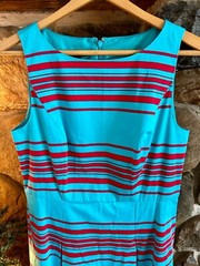 Talbots Women Size 8 Pleated Sleeveless Striped Fit & Flare Dress 97%Cotton
