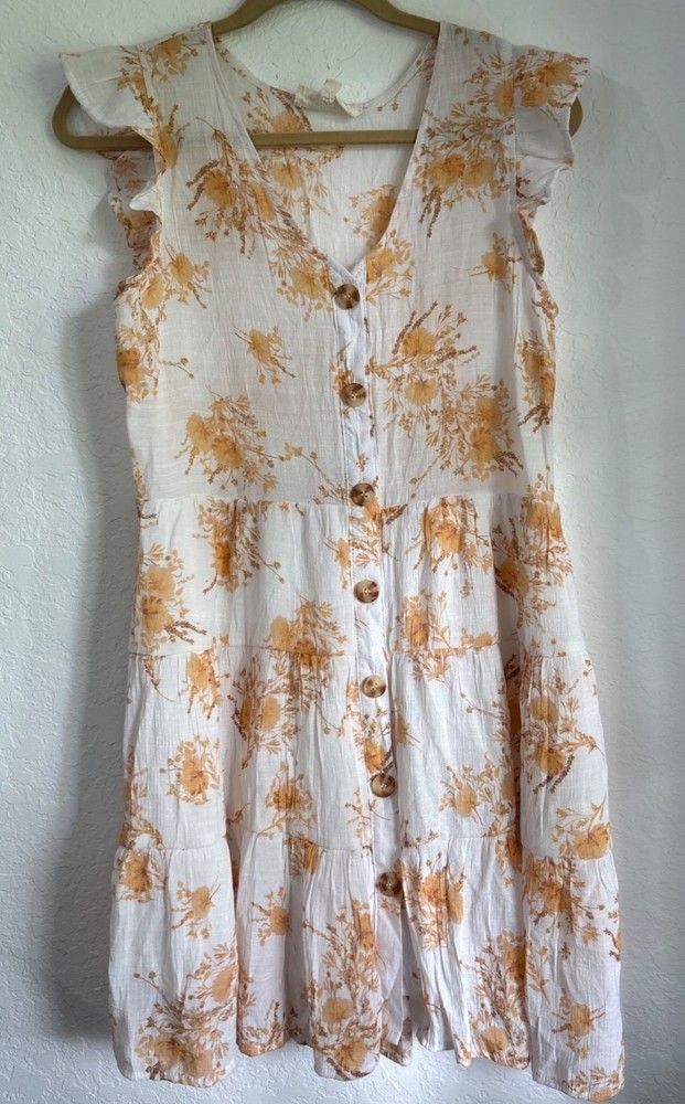 Sweet Wanderer Floral Button Front Sleeveless Tiered Dress With Ruffle Sleeves O
