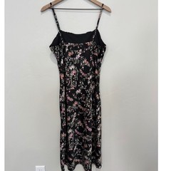 Inspired Hearts Black Floral Satin Midi Slip Dress Adjustable Straps Slit XL