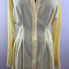 CUPSHE Light Yellow Button-Down Long Sleeve Knee Length A-Line Shirt Dress M