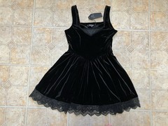 Disturbia Orbweb Lace Hem Black Velour Mini Dress Gothic Witchy Size US 6 NWT