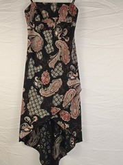 City Triangles Paisley Satin Slip Midi Dress M Black Pink White Spaghetti