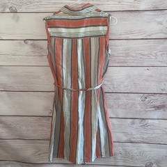 Tommy Hilfiger Linen Blend Shirt Dress Sleeveless Belted Striped Size 8 A12