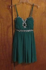 Deb Short Green Party Dress Clear & Green Jewels (Junior 5) NWT MSRP $74.90