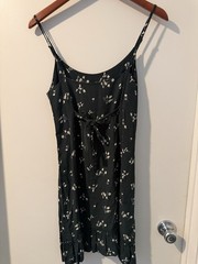 Brandy Melville Green Floral Mini Dress Ruffle Tie Sleeveless Chiffon Size S