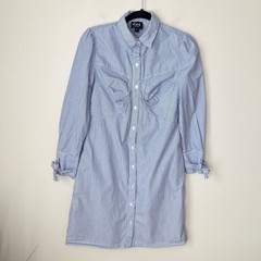 ECI Bow Cuff Railroad Stripe Shirt Dress Button Front Long Sleeves Navy Size 4