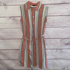 Tommy Hilfiger Linen Blend Shirt Dress Sleeveless Belted Striped Size 8 A12