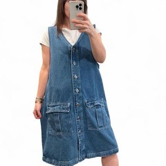 Vintage Y2K Denim Button Front Midi Dress Utility Pocket Jumper