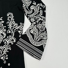 MT Collection 3/4 Sleeve Midi Dress Womens Size S Black Paisley Boat Neck