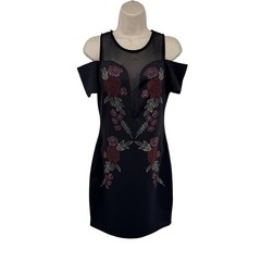 Available by Angela Fashion Cold Shoulder Dress Womens Small Black Beaded Mesh