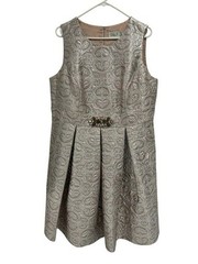 Eliza J Embellished Metallic Jacquard Fit & Flare Dress in Champagne Rose Gold