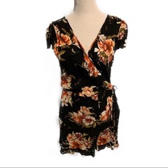Vintage Y2K Black and Floral Romper Sz L