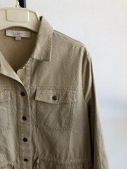 Loft Shirt Dress Womens Medium Tan Cotton Chest Pocket Tie Front Button Up New