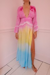 Tie Dye Boho Maxi Kaftan Beach Dress Pastel Colours – 100% Cotton