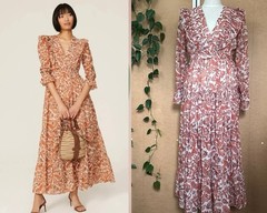 Maje Ruflina Paisley Print Maxi Dress Sz S $535 Tiered Ruffle Rusty Orange