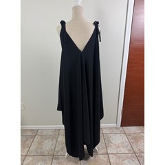 Joyfolie Womens XL Black Tie Shoulder V-Neck Handkerchief Hem Flowy Midi Dress