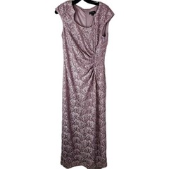 Tahari Arthur Levine Size 8 Pink Lace Sequin Long Cap Sleeve Wedding Maxi Dress