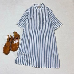 Margaret Howell Linen Silk Pullover Shirt Dress Blue