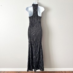AQUA Sequin Argyle Halter Neck Floor Length Trumpet Mermaid Gown Dress Size 2