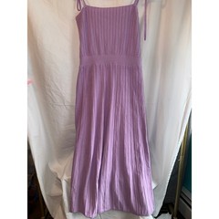 Lavender Ribbed Knit Tie Shoulder Midi Dress Purple Pleated Skirt Small