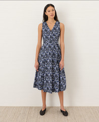 PACT Organic Fit & Flare Easy V-Neck Dress – Paradise Petals Navy Blue NEW