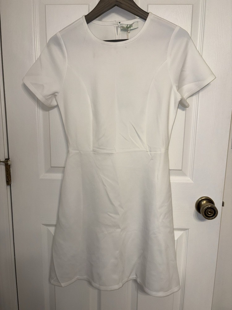 Hedge Kendall White Solid Midi Dress Athletic Crew Dress with Pockets Size M