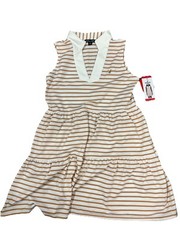 NWT Women&rsquo;s Almond/Ivory NAUTICA Stripe Collard Sleeveless Summer Dress *SMALL*
