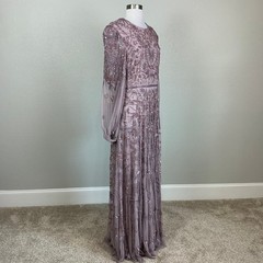 Mac Duggal 93930 Purple Evening Gown Beaded Long Sleeve Chiffon Dress Size 10