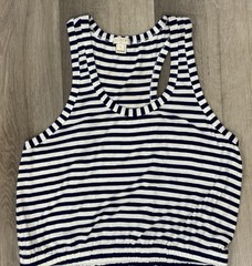 Navy Blue White Striped Maxi Dress Sz L Razor Back Nautical Resortwear Old Money