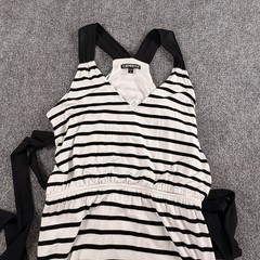 Express Halter Maxi Dress Women M Black White Striped Chiffon Hem Boho Nautical
