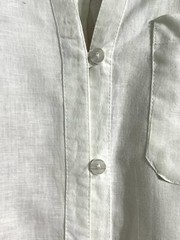 Blue Island White Linen Size Small Beaded Roll Tab Sleeve Button Shirt Dress